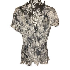Notations Floral Ruffled Blouse Metallic Geometric Formal Everyday